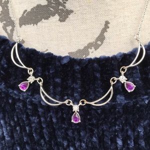 Silver Tone Purple Stone Filigree Link Necklace